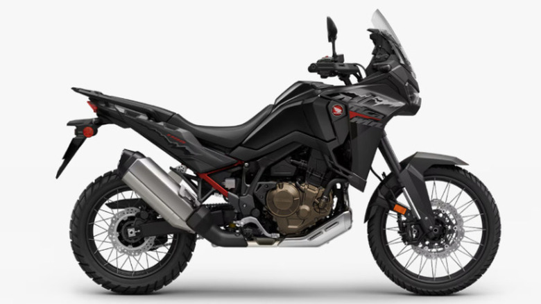 Africa Twin motorcycle on display in black with red accents