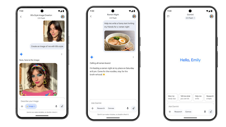 Screenshots showing Google Gemini's mobile app