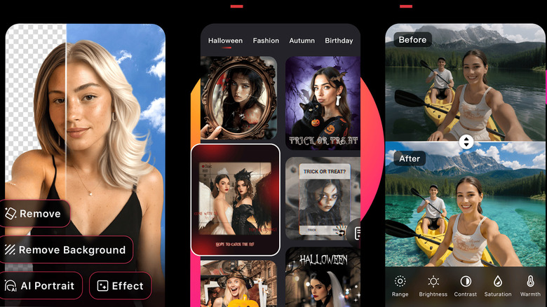Three screenshots showing InShot's Polish photo editor