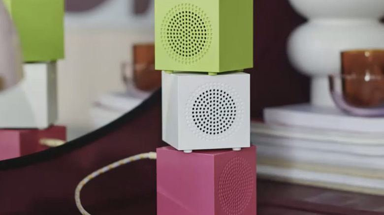 Three IKEA Kallsup speakers stacked on top of each other