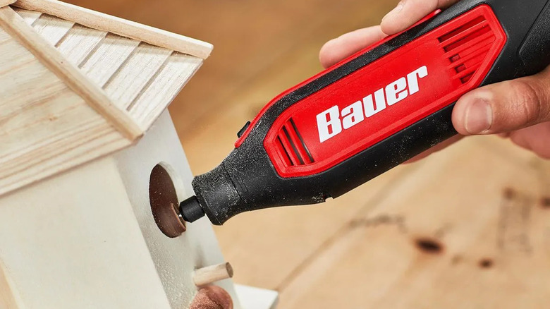 Bauer rotary tool used to make a DIY bird house