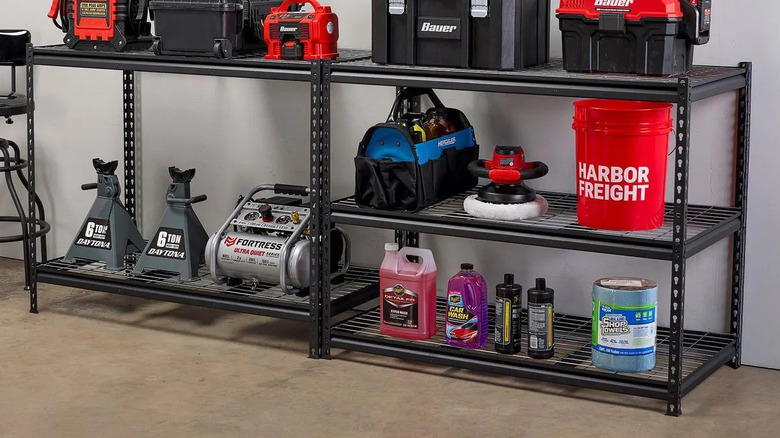 U.S. General 5-tier shelving holding Harbor Freight tools
