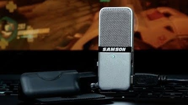 A Samson USB microphone on a table