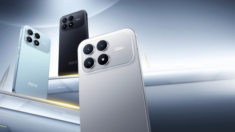 The Poco F8 Pro smartphone in all its color options