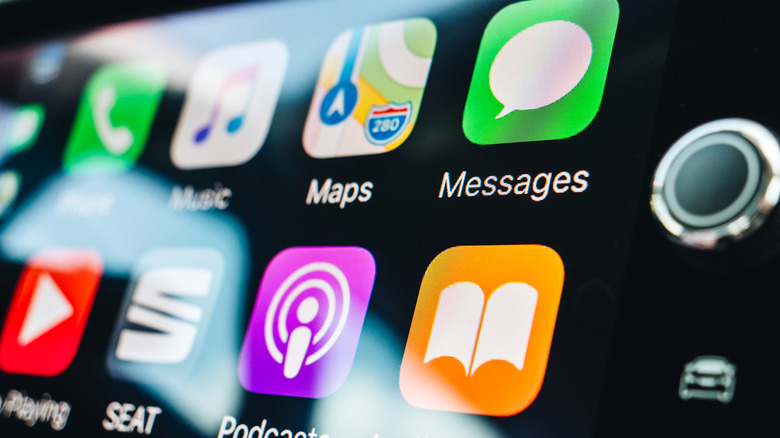 Apple CarPlay apps on the digital display of a car