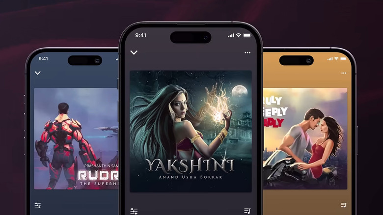 PocketFM user interface with popular audio series on mobile phones