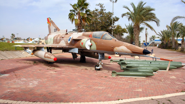 An IAI Kfir Aircraft being displayed at an Israeli air force museum