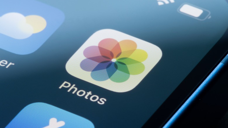 Closeup of the Photos app for iOS seen on an iPhone