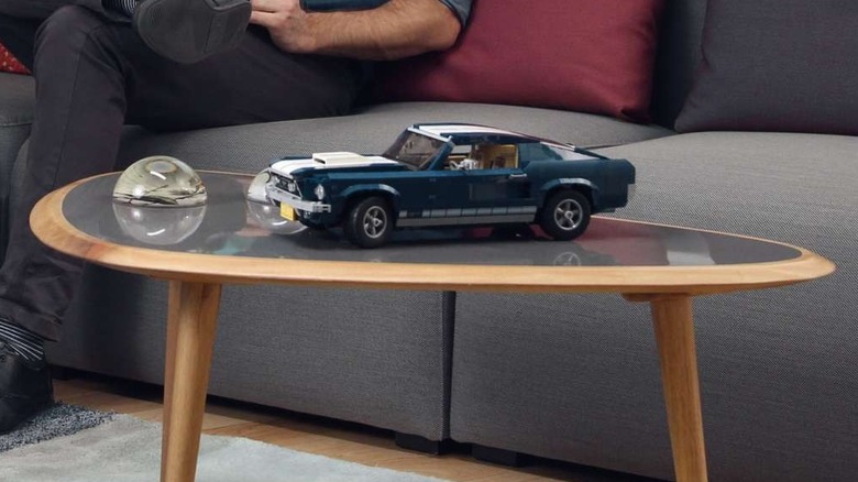 The Creator Expert Ford Mustang on display on a coffee table.