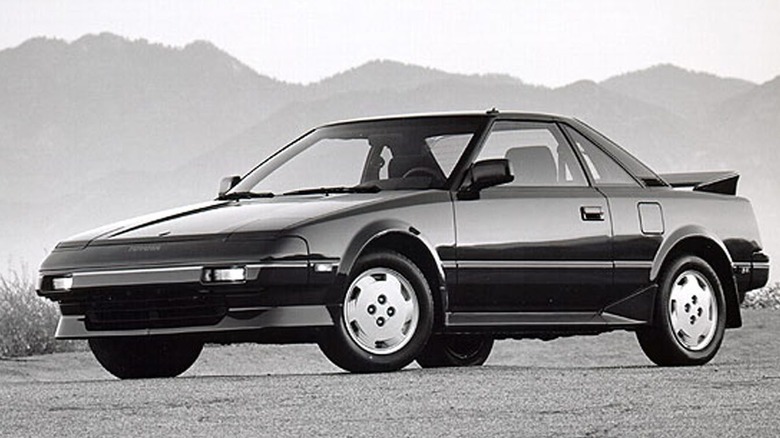 Black and white image of a first gen Toyota MR2