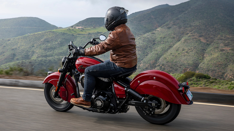 Rider wearing a REV'IT! Restless leather jacket