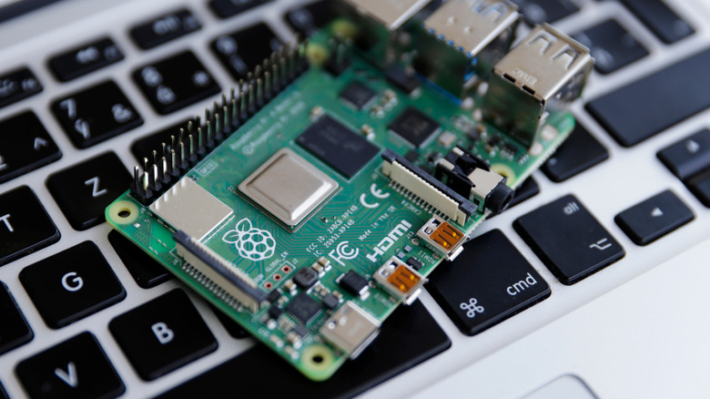 A Raspberry Pi on a keyboard