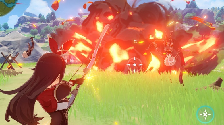 Shooting an arrow at an explosion in Genshin Impact