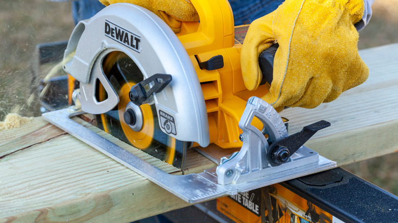Dewalt circular saw on a jobsite