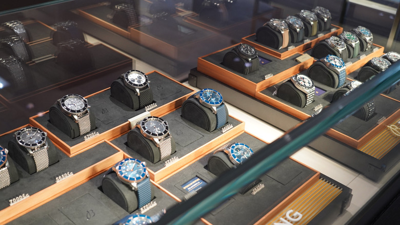 A display of Breitling watches