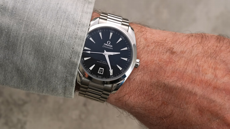Omega Seamaster watch on wrist