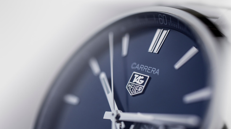 Closeup of the dial of a TAG Heuer Carrera watch