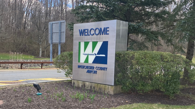 Westchester County Airport sign at the entrance