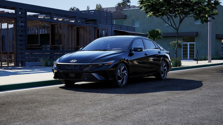 Black Hyundai Elantra parked on a street