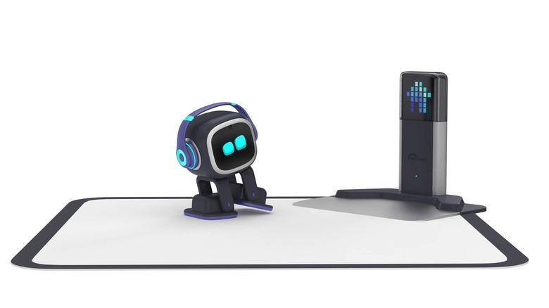 Emo companion roboton a white carpet dancing.
