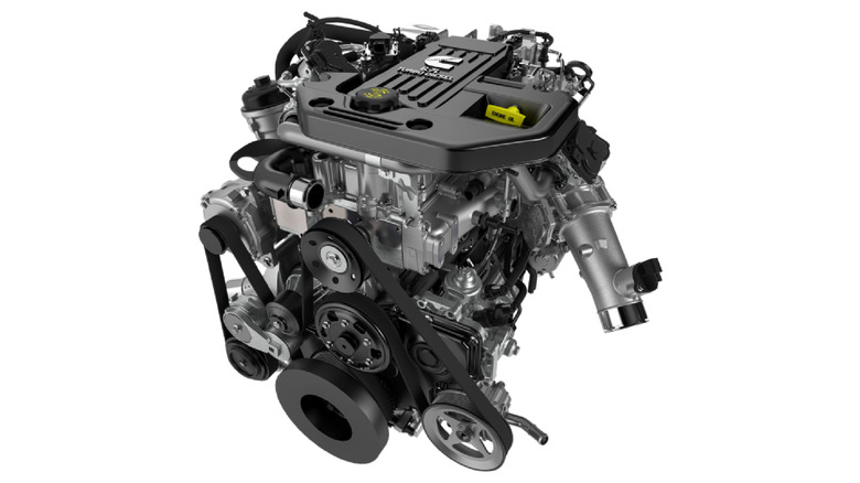 The front-on view of the 2025 Cummins Turbo Diesel 6.7-liter pickup truck engine