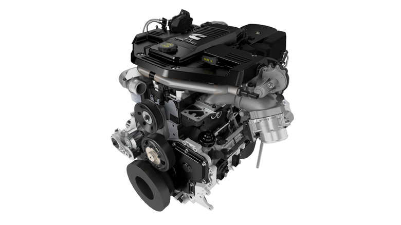 A 6.7-liter Cummins engine from the ReCon program displayed on a white background