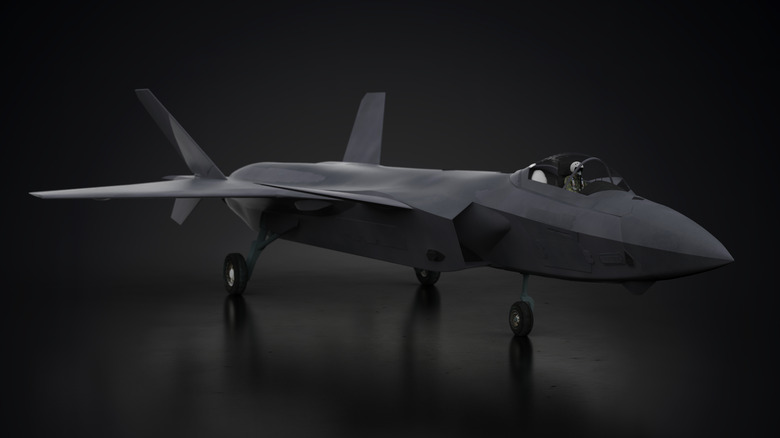 The Chengdu J-20 in a dark hanger