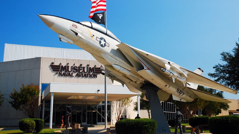 F-14 Tomcat in a takeoff position at a museum
