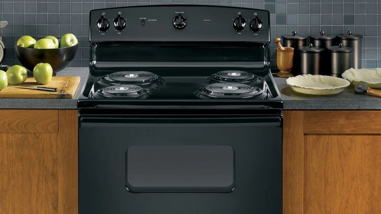 GE 30-Inch Electric Range near decorated countertops
