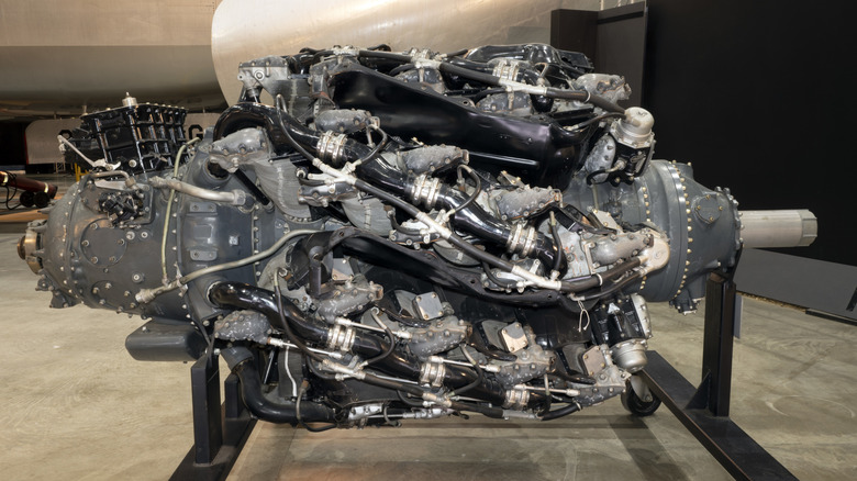Pratt & Whitney R-4360 engine on display in the Cold War Gallery at the National Museum of the United States Air Force. (U.S. Air Force photo)