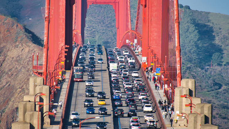 Cars driving over the Golden Gate Bridge