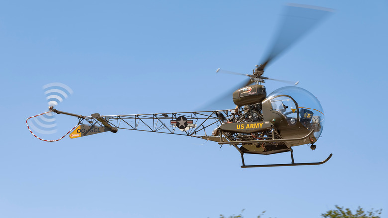 U.S. Army Bell 47 Sioux helicopter flying at air show