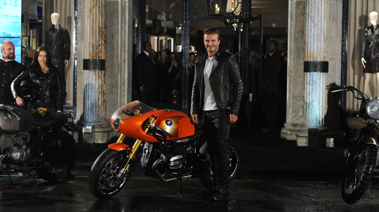 David Beckham with a BMW motorcycle
