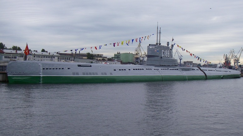 The Whiskey-class submarine S-189 docked in Saint Petersburg