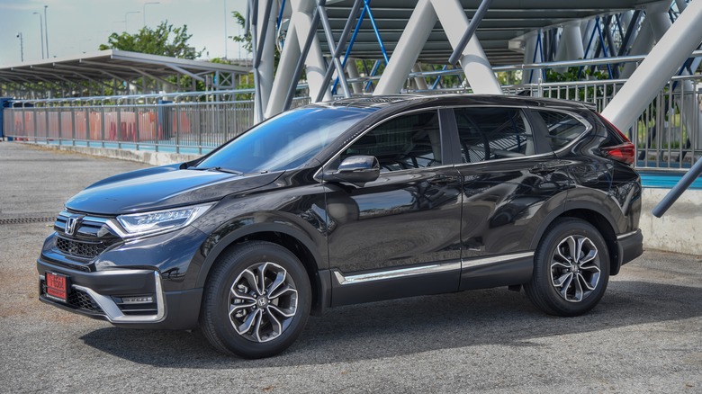 A black 2020 Honda CR-V parked