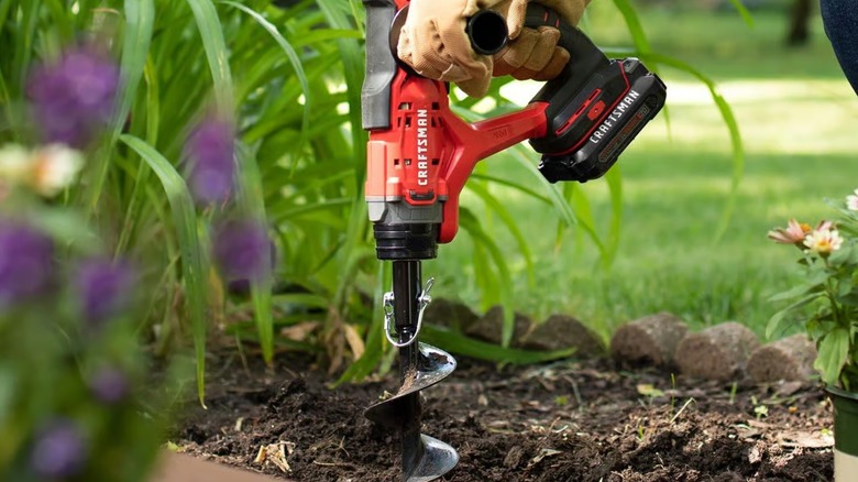 digging hole in garden with Craftsman auger