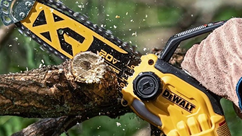 cutting branch with DeWalt pruning saw