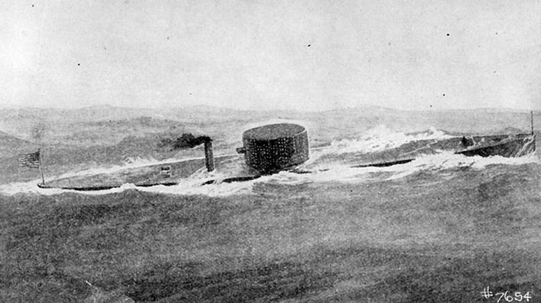 Historical illustration of the USS Monitor underway at sea