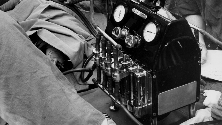 The Dodrill GMR Mechanical Heart in use during open heart surgery.