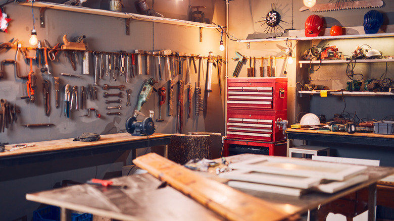 tools on display in garage