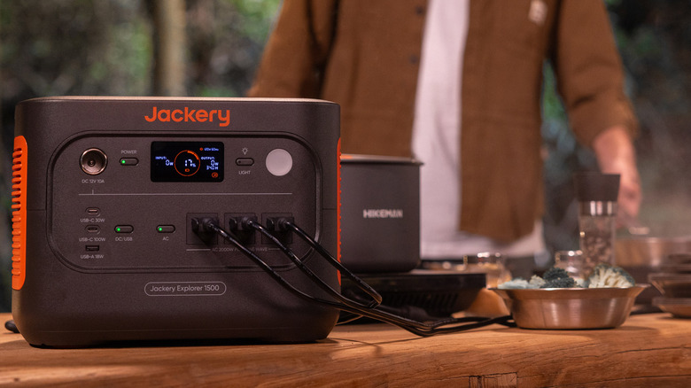 Jackery power station being used outdoors