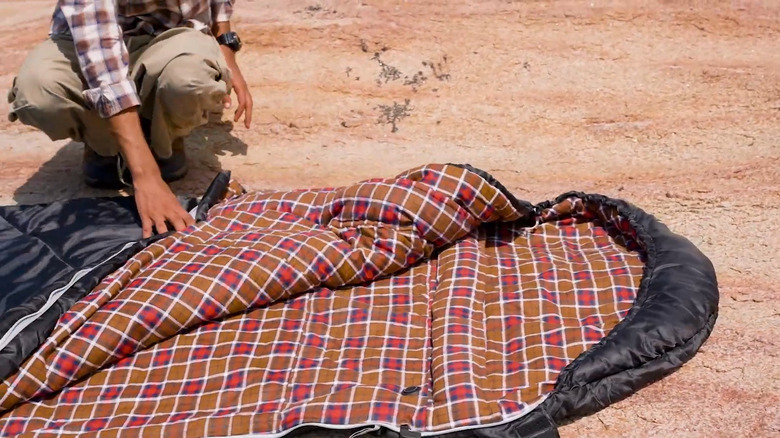 A KingCamp Heated Sleeping Bag being set up