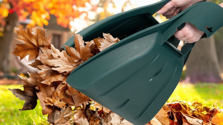 grabbing leaves with the Pure Garden hand rake claws