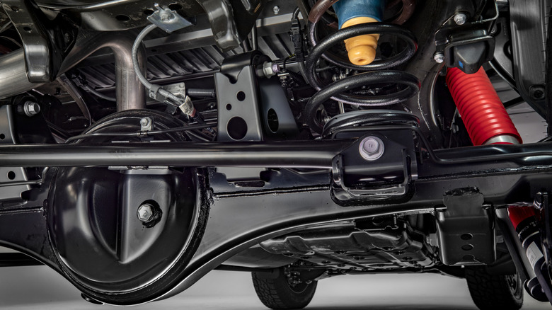 Toyota Tundra TRD Pro undercarraige showing rear axle and suspension components