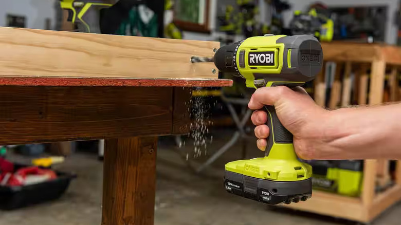 Drilling a hole with a Ryobi 1/2 inch drill