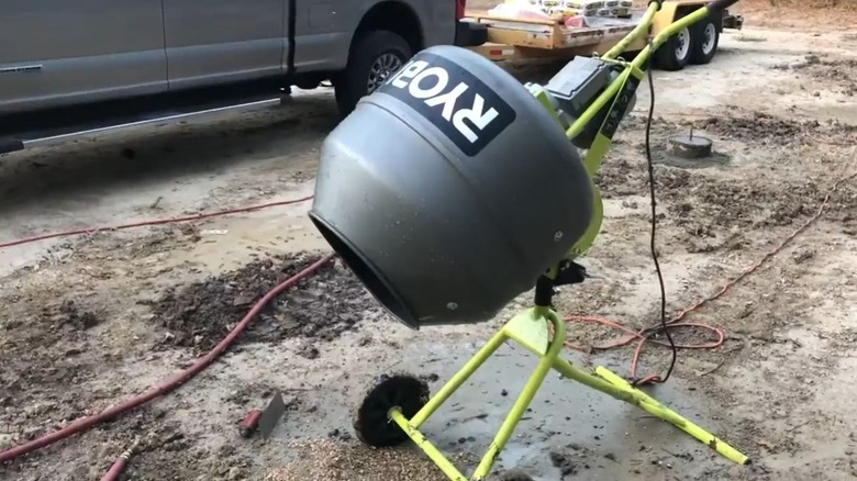 Close up of Ryobi cement mixer