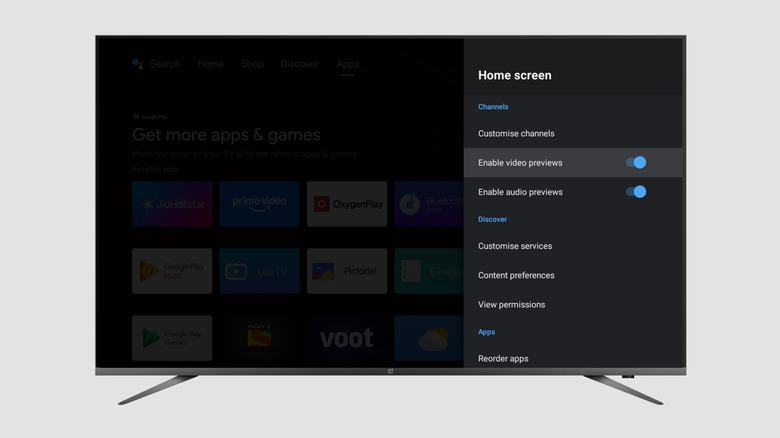 Disable video previews on Google TV home screen