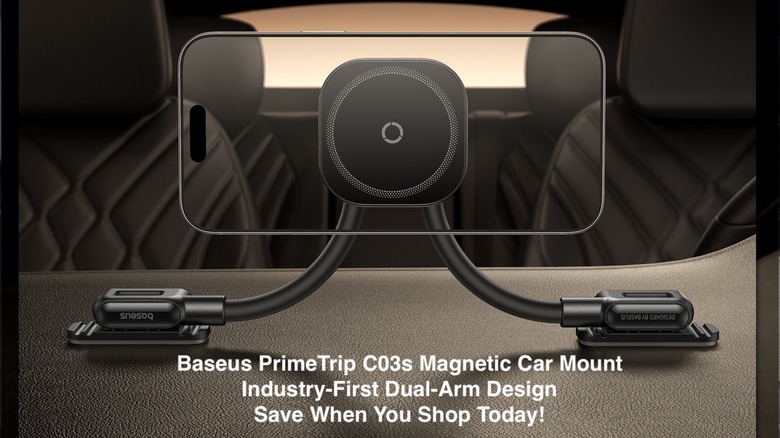 Baseus car mount with dual-arm design installed in vehicle
