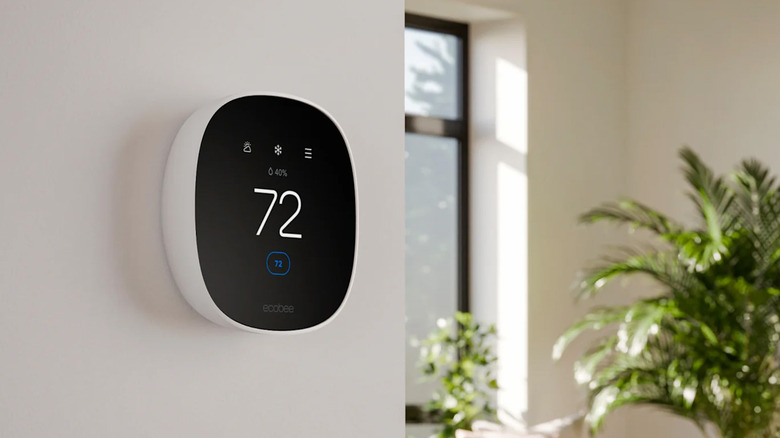 An Ecobee Thermostat Essential on a white wall