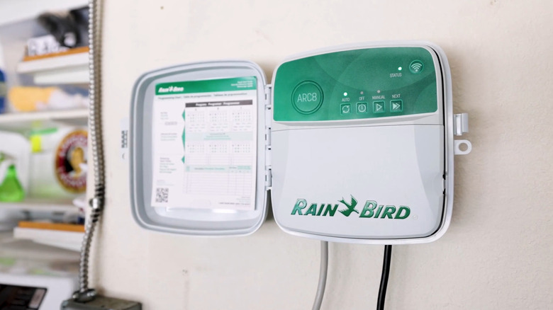 A close up shot of the Rain Bird Irrigation Controller